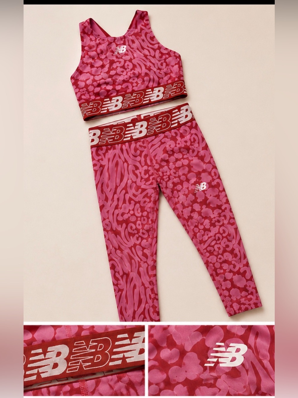 New Balance Pink Patterned Women’s Active Set — Sports Bra & Leggings